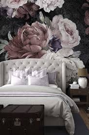 Floral Wallpaper Flowers Of A Black Background Temporary Wallpaper Loft Design Removable Wallpaper Mural Wallpaper Zolder Design Bloemenbehang En Sprookjesachtige Slaapkamer