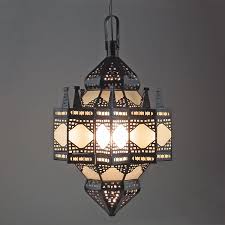Large Moroccan Punched Tin And Frosted Glass Hanging Light