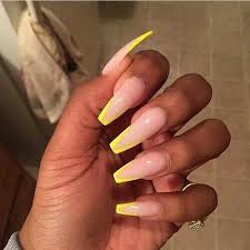Acrylic Coffin Shaped Black And Yellow Nails Neon Tip Coffin Shape Acrylic Nails Yellow Nails Long Nails My Nails