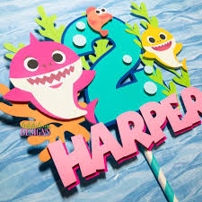 Shark Birthday Baby Shark Cake Topper Pink Baby Shark Doo Doo Cake Topper For Girls Smash Cake Etsy Shark Theme Birthday Shark Themed Birthday Party Baby Shark