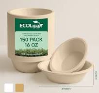12 oz / 16 oz Wide Sides Leak-Resistant Sugarcane Compostable Bowls｜BPI Certified, PFAS-Free