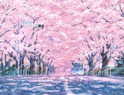 Pink leafed tree, anime, sakura (tree), road, built structure; 200 Anime Cherry Blossom Ideas Anime Cherry Blossom Anime Scenery Anime Background