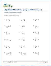 Check spelling or type a new query. Grade 4 Math Worksheets Equivalent Fractions Proper And Improper K5 Learning