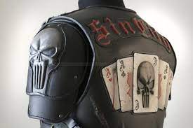 Skull Leather Vest Biker Armor Jacket Handmade Exclusiveplaying Card Sin City In 2021 Leather Leather Vest Leather Wear