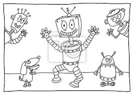 Roboter und werkzeuge malvorlage, bild, grafik zum ausmalen. Ausmalbild Roboter Wandsticker Roboter Kinderkrippe Squiggle Myloview De