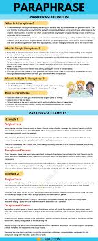 Paraphrase Definition And Useful Examples Of Paraphrasing In English 7 E S L Learn English Words Writing Rubric English Vocabulary Words