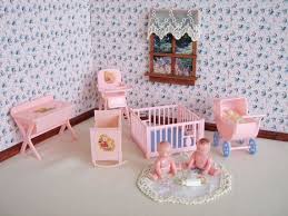 Vintage Dollhouse Furniture Renwal Pink Nursery Set In 3 4 Scale 8 Pieces Vintage Dollhouse Dollhouse Furniture Doll House