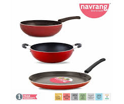 Good value potspmrmbought a set of these 5 years ago still functioning but wanted some new ones. Navrang Nonstick Aluminium 3 Pc Mini Cookware Set Tawa 260 Kadai 200 Fry Pan 200 Red Non Induction Buy Online At Best Price In India Snapdeal