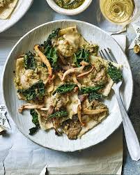 Squash Ravioli With Mushrooms And Sage Pesto Recipe Delicious Magazine Recipe Dinner Party Recipes Vegetarian Dinner Party Vegetarian Dinner