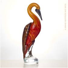 Statue En Verre Massif Colore Grue Cendree Bcf Deco Murano Glass Birds Murano Glass Vase Glass Art