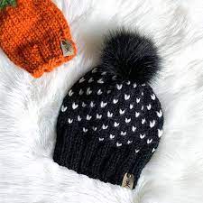 Skull Hooks Knit Crochet On Instagram I M Loving This Tiny Hearts Beanie That Is Part Of Our Black White Black White Halloween Tiny Heart Knit Crochet