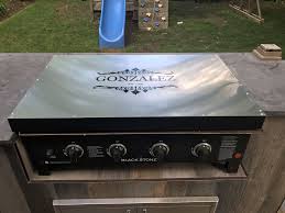 Stove Top Cover For Blackstone Griddle Made Out Of Aluminium Sheet For The Top With A Vinyl Decal And Composite 1x3 Outdoor Bbq Kitchen Outdoor Kitchen Outdoor