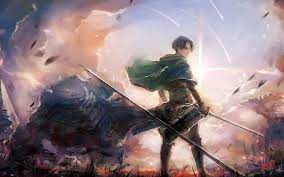 Man sitting alongside blades, anime, assault on titan, dark hair. Levi Ackerman Wallpaper Nawpic