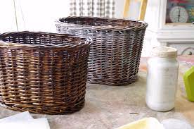 Silver spray painted wicker basket. How To Age Wicker Baskets Create And Babble