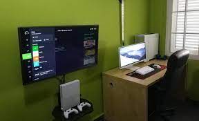 Battlestation With Xbox One S Gaming Room Setup Gaming Computer Room Gaming Setup