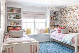 Often, it's a lack of space that creates the need for children to share a bedroom. 10 Inspiring Shared Room Layouts For Girls The Perfect Bedding For All Of Them Shades Of Blue Interiors