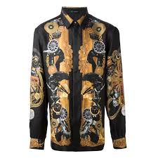 100% silk pink shirt with multicolor classical print. Versace 100 Silk Black Printed Men S Shirt Versace Shirts Mens Shirts Trendy Shirts
