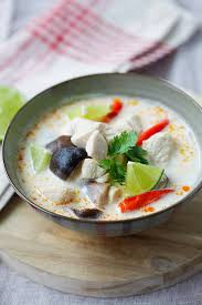 Add vegetables to pot and layer with raw slices of chicken breast; Tom Kha Soup Rasa Malaysia