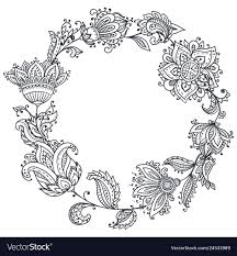 Black And White Henna Design Black And White Henna Floral Wreath Vector Image On Vectorstock In 2020 Flower Henna White Henna Lotus Flower Tattoo Design