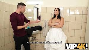 VIP4K. Casual Fucking Action Of The Bride In Wedding Dress And Stranger In  The Bathroom 