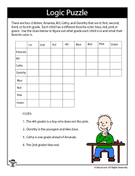 Free math worksheets for fifth grade (w/ answer keys). Hard Logic Puzzle For Kids Woo Jr Kids Activities Math Logic Puzzles Maths Puzzles Brain Teasers For Kids