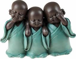 Hear see speak no evil wise baby sitting buddha statues gold ornaments figurine. 15cm Hear Speak See No Evil Brown Turquoise Baby Buddha Ornament Figurine Ebay