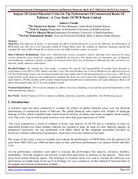 These are generally referred to as nonperforming loans. Pdf Impact Of Global Financial Crisis On The Performance Of Commercial Banks Of Pakistan A Case Study Of Mcb Bank Limited Ijmsbr Open Access Journal Academia Edu