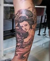 花腿艺妓手拿般若面具纹身图案 portrait tattoo portrait tattoos