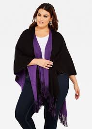 What are the knitting techniques for a ruana poncho? Plus Size Fringe Hem Reversible Knit Ruana Wrap Shawl