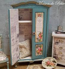 Dollhouse Miniature Beautiful Ooak Shabby And Chic French Cottage Shabby Victorian Teal Armoire With Roses