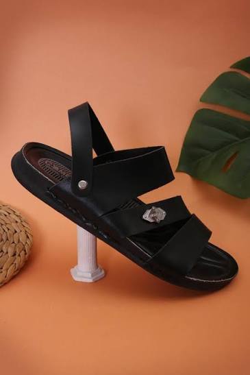 Men's Black Synthetic Leather Sandals Size 6-11