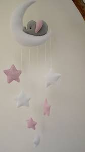 Sleepy Elephant Moon And Stars Nursery Decor White Grey Pink In Baby Nursery Decoration Furniture Mobiles Stars Nursery Decor Baby Decor Star Nursery