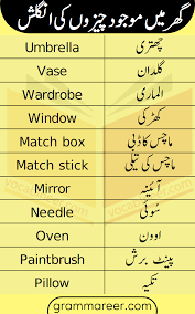 Common House Items Names And Vocabulary In Urdu Grammareer In 2020 English Vocabulary Words Learn English Vocabulary English Vocabulary