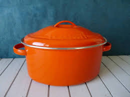 Le Creuset Vintage Orange Enamel Dutch Oven 1950s Oval Etsy Enamel Dutch Oven Le Creuset Dutch Oven French Enamel