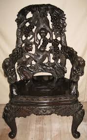 Whimsical Japanese Art Nouveau Carved Wood Monkey Chair With Two Monkeys In A Nut Laden Tree Holdin Wood Carving Furniture Hand Carved Furniture Art Nouveau
