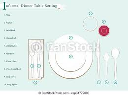 The serving table took its place when the french service was replaced by the russian, and the sideboard was used for decorative purposes only, usually holding choice pieces of silver. Detailed Illustration Of Dinner Table Setting Diagram Formal Dinner Business Dinner Or Formal Dinner Place Setting Canstock