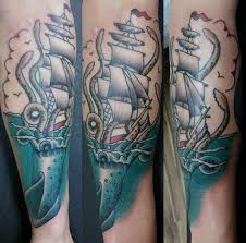 Kraken attacking ship kraken tattoo forearm. Nautical Kraken Forearm Tattoo Novocom Top