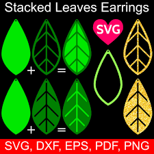 Leaves Earrings Svg Files For Cricut And Pdf Templates Diy Faux Leather Jewelry Leaf Earrings Diamond Template Stacked Earrings