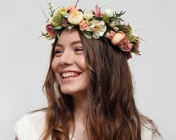 Peach Flower Crown Boho Hair Wreath Bridal Headpiece Bohemian Floral Crown Maternity Photo Prop Ready Flower Crown Wedding Flower Crown Bohemian Headpiece