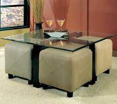 For something clever that you will appreciate in your home, we give you a coffee table that has four storage ottomans neatly tucked underneath. Glass Coffee Table And 4 Ottoman Storage Cube Seating Coaster