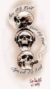 Evil skull tattoo designs hear see speak no evil drawings. No Evil Skulls Tattoo Design Design Evil Skulltattoo Skulls Tattoo Skull Tattoo Design Indian Skull Tattoos Evil Skull Tattoo
