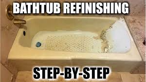 With water, rub down the surface of the tub with the kit's included etching powder to remove the gloss from the surface. How To Reglaze A Bathtub And Remove Paint From A Tub That Has Been Refinished Before Dp Tubs Youtube