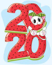 Premium Vector Cute Mouse Happy New Year 2020 With Watermelon New Year Cartoon Cute Mouse New Year Card Design