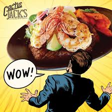 You've come to the right place! Cactus Jacks Palmer St Mighty Tasty Steaks Rio Grande Get Your Mouth Around A 350g Rib Fillet Topped With Prawns Avocado And Bearnaise Sauce Palmer Street Is