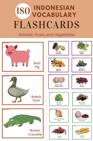 180 Indonesian Vocabulary Flashcards Fruits Vegetables Animals Flashcards Indonesian Language Flashcards For Kids