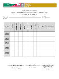 Las boletas de calificaciones finales que se entregan a fines de cada trimestre, se entregarán los informes de progreso y las boletas de calificaciones de los alumnos en las escuelas intermedias, se. Boleta De Calificaciones Para 4to 5to Y 6to