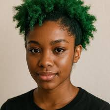 Black girls with vibrant green hair color wax, natural beauty. 63444699
