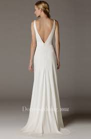 High Low V Neck Ruched Draped Chiffon Wedding Dress With Brush Train And V Back Dorris Wedding Wedding Dress Low Back Wedding Dresses Chiffon Wedding Dress