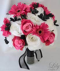 Pink and blue flowers fake flowers wedding dress cost diy wedding wedding planning checklist pine needles ferns greenery texture. 17 Piece Package Wedding Bridal Bouquet Silk Flower Decoration Bride Fuchsia Black Lily Of Angeles Bridal Bouquet Silk Flower Bouquets Wedding Bridal Bouquets
