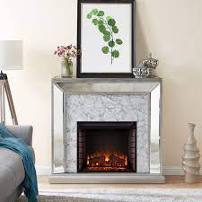 Supplemental heat for a cozy feel in a room up to 400 square feet. Shroplynn Mirrored Faux Marble Electric Fireplace By Chateau Lyon Walmart Com Walmart Com